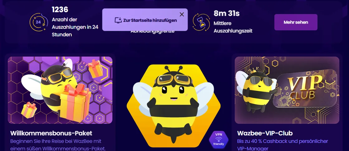 Wazbee — 250 % bis zu 2.000 € + 200 FS
